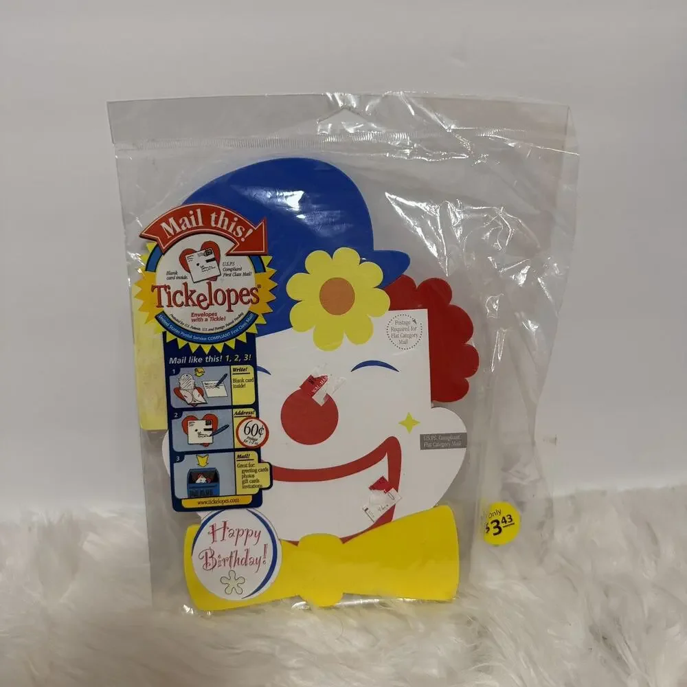 Tickelopes Clown Birthday Card with Envelope! Unique Greeting Cards NIP 2004 Vtg